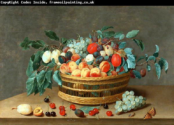 Isaak Soreau Basket with fruit and plum leaves